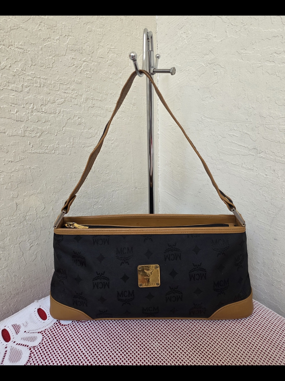 MCM Nylon Leather Vintage Handbag Shoulder Bag AUTHENTIC